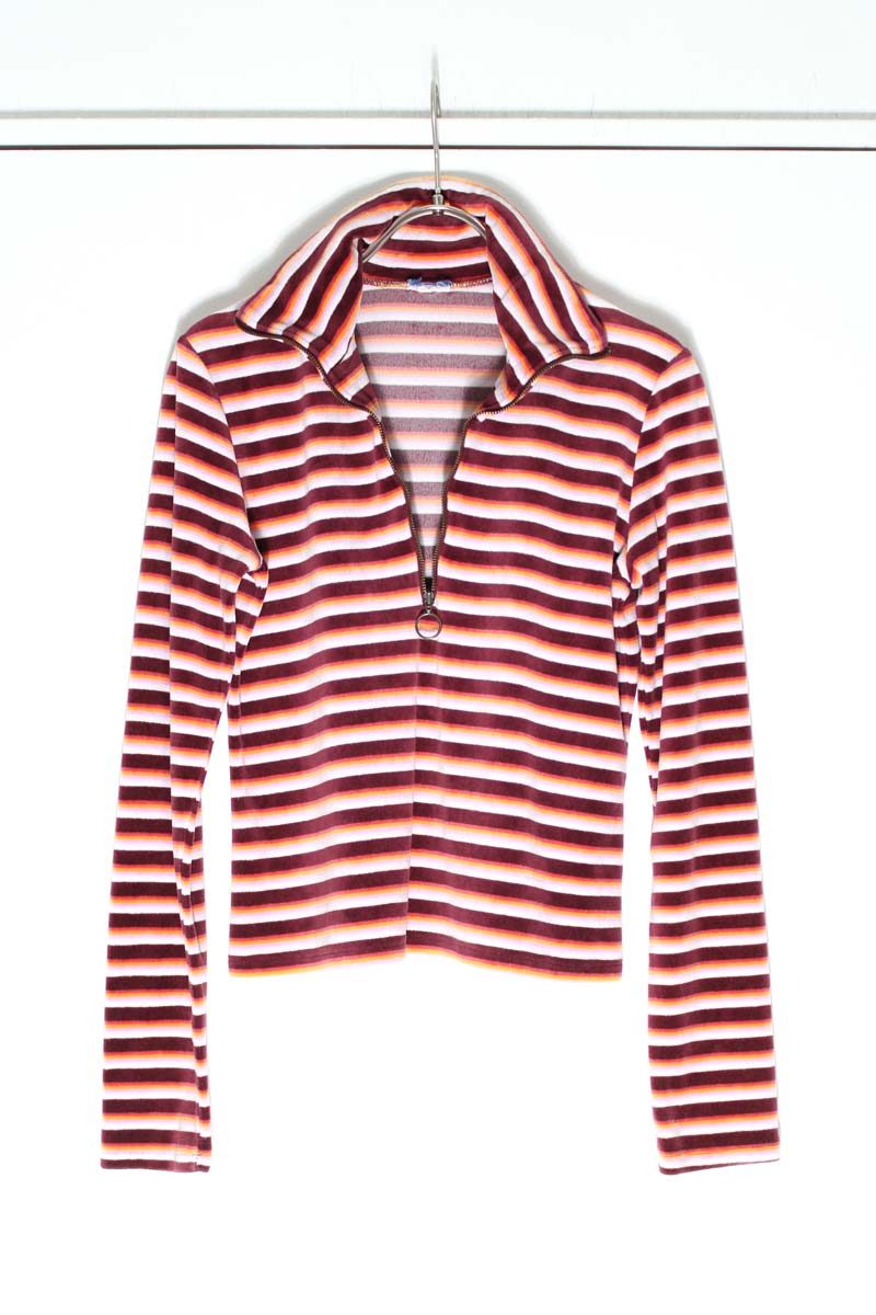 NO BRAND | 90'S VELOUR STRIPE HALF-ZIP CROPPED JACKET [USED]