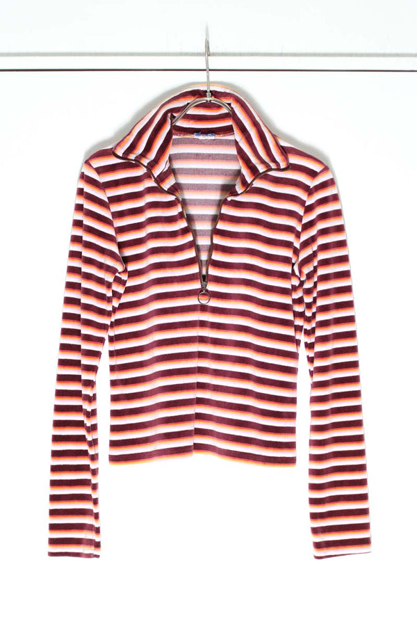 NO BRAND | 90'S VELOUR STRIPE HALF-ZIP CROPPED JACKET [USED]