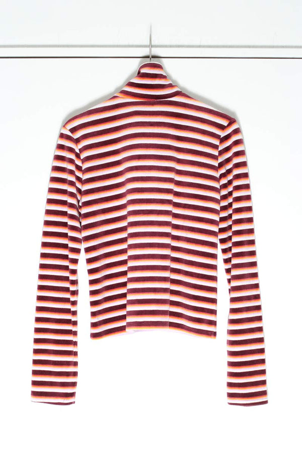 NO BRAND | 90'S VELOUR STRIPE HALF-ZIP CROPPED JACKET [USED]