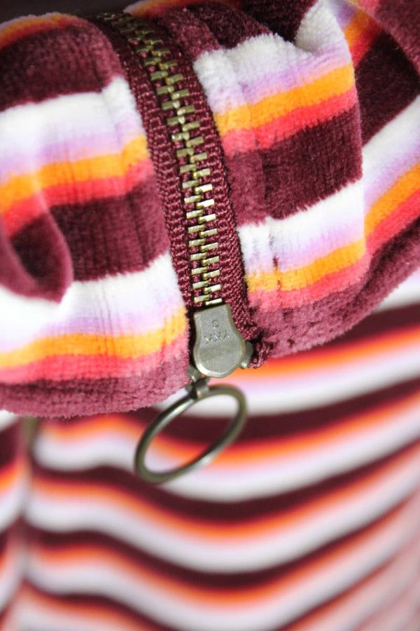 NO BRAND | 90'S VELOUR STRIPE HALF-ZIP CROPPED JACKET [USED]