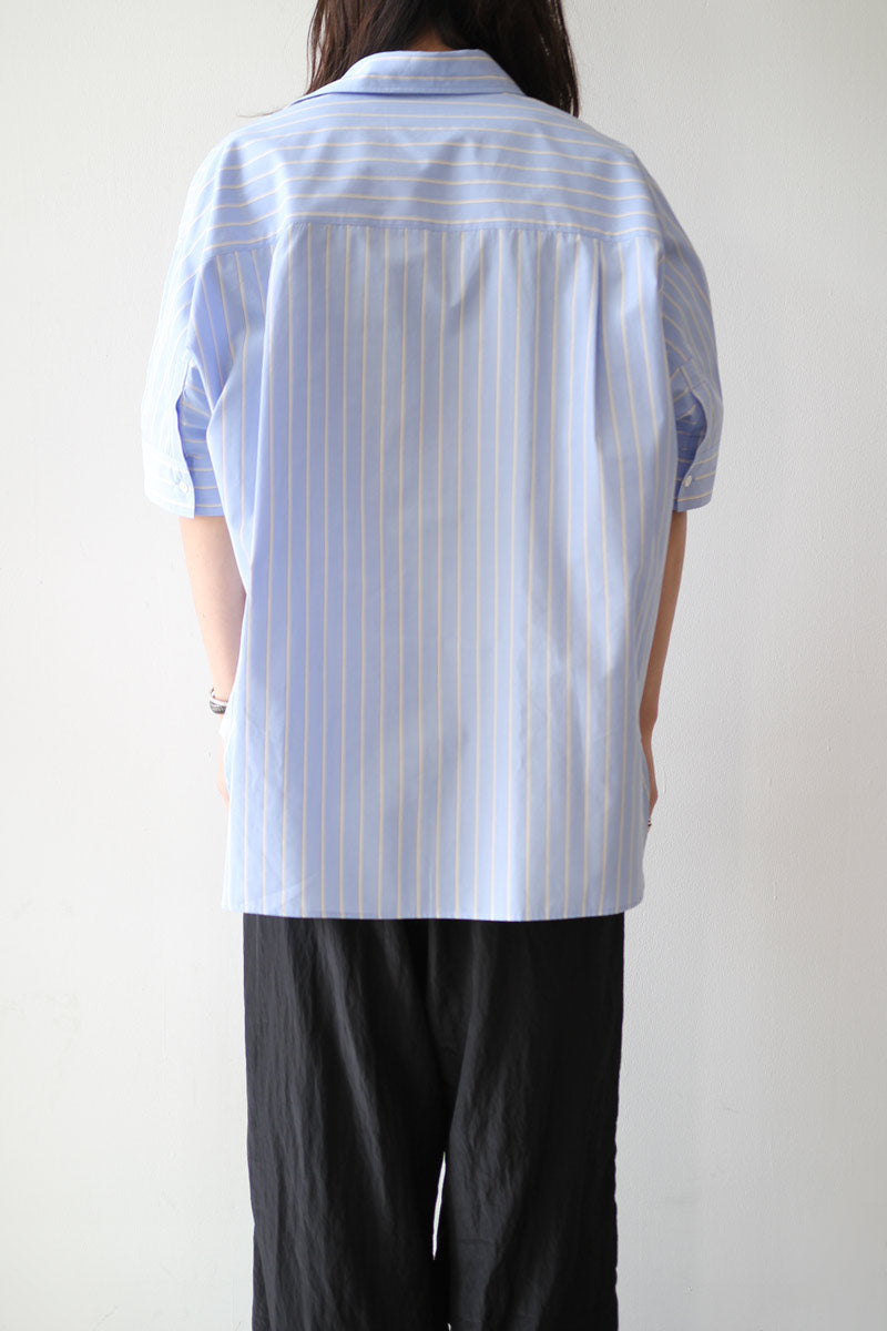 BROAD SHORT SLEEVE CUFFS SHIRTS / SAX STRIPE [20%OFF]