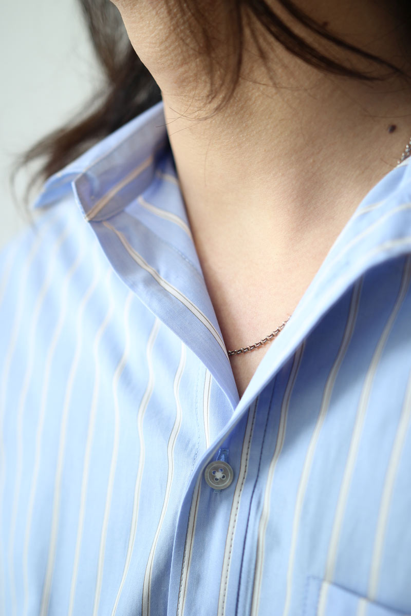 BROAD SHORT SLEEVE CUFFS SHIRTS / SAX STRIPE [20%OFF]