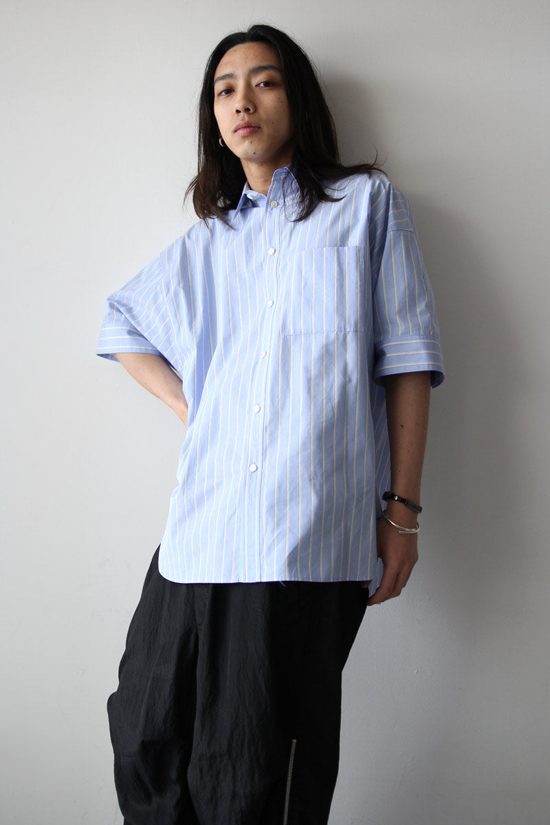 BROAD SHORT SLEEVE CUFFS SHIRTS / SAX STRIPE [20%OFF]