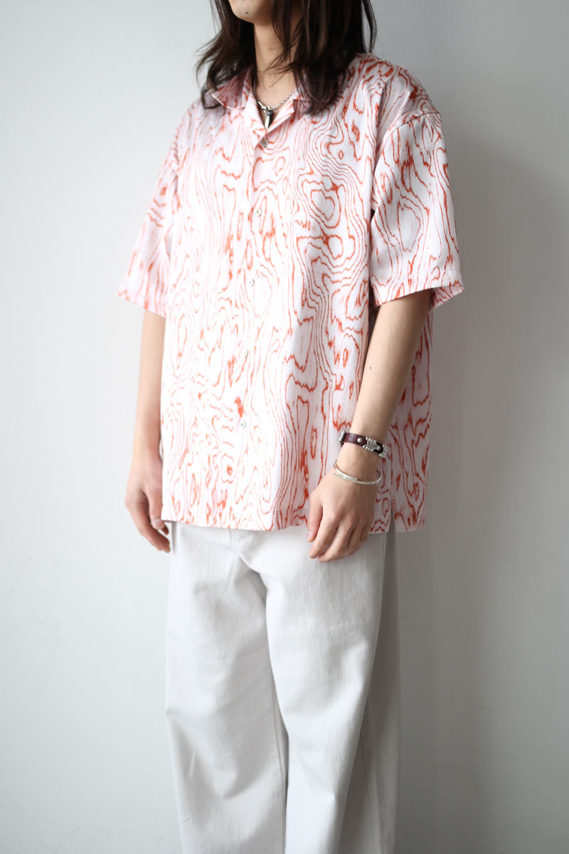 MOIRE SATIN OPEN COLLAR SHIRT / VERMILION [20%OFF]