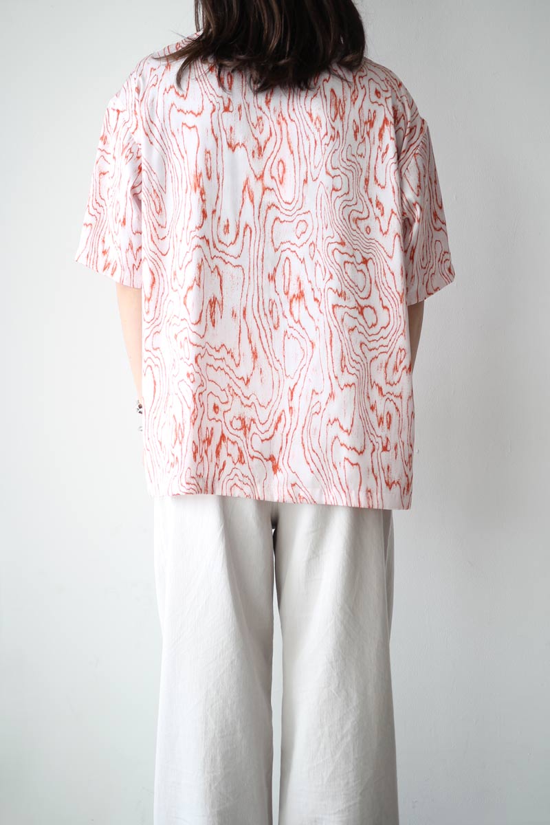 MOIRE SATIN OPEN COLLAR SHIRT / VERMILION [20%OFF]