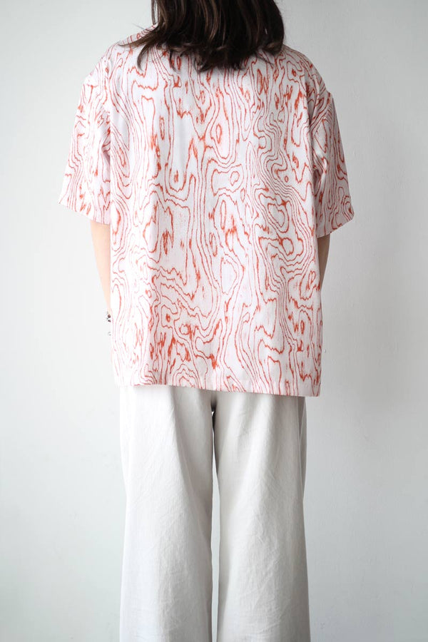 MOIRE SATIN OPEN COLLAR SHIRT / VERMILION [20%OFF]