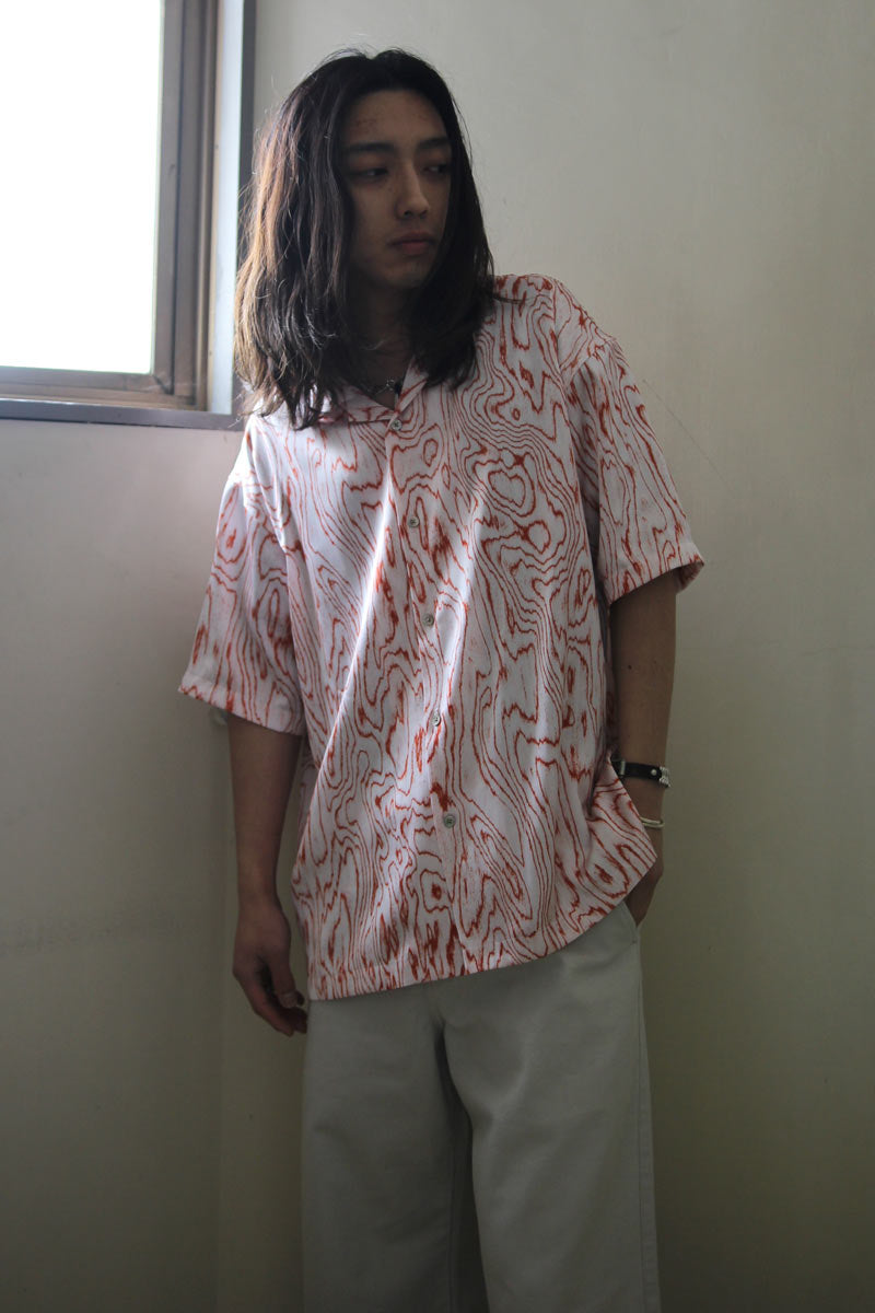MOIRE SATIN OPEN COLLAR SHIRT / VERMILION [20%OFF]