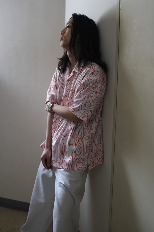 MOIRE SATIN OPEN COLLAR SHIRT / VERMILION [20%OFF]