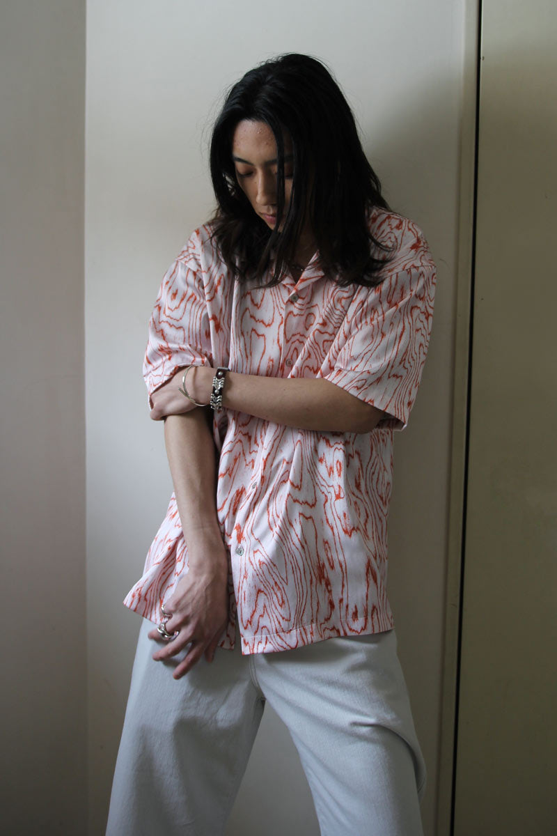 MOIRE SATIN OPEN COLLAR SHIRT / VERMILION [20%OFF]