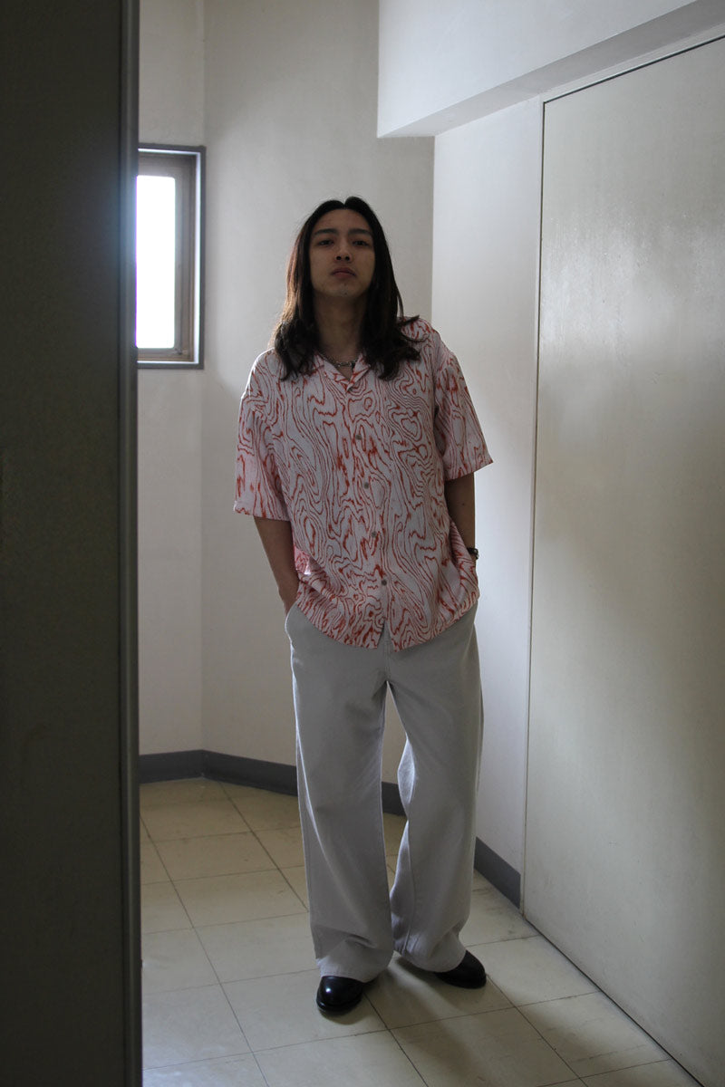 MOIRE SATIN OPEN COLLAR SHIRT / VERMILION [20%OFF]