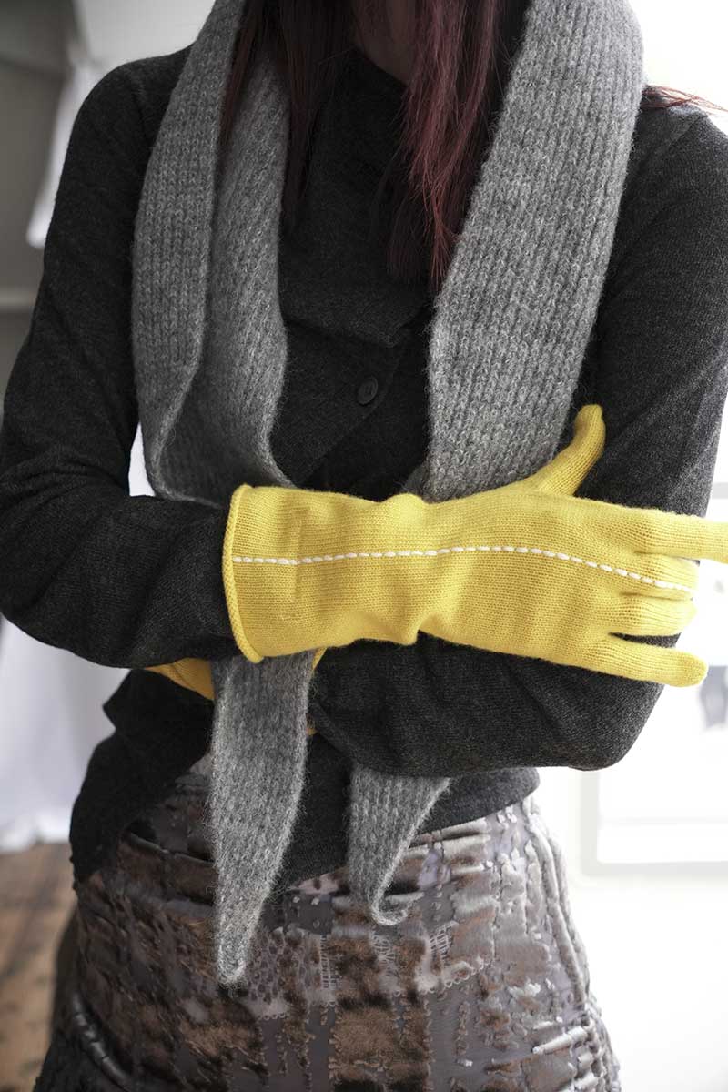 SHORT STITCH GLOVES / YELLOW [20%OFF]