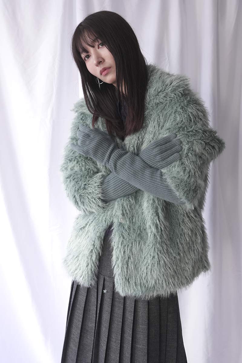 EXTRA FINE MERINO WOOL KNIT LONG GLOVES / BLUE GRAY