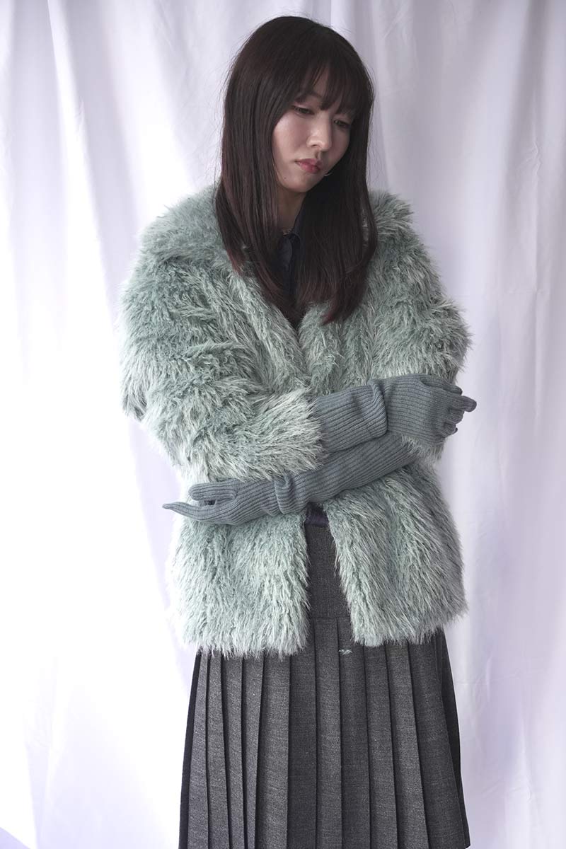 EXTRA FINE MERINO WOOL KNIT LONG GLOVES / BLUE GRAY