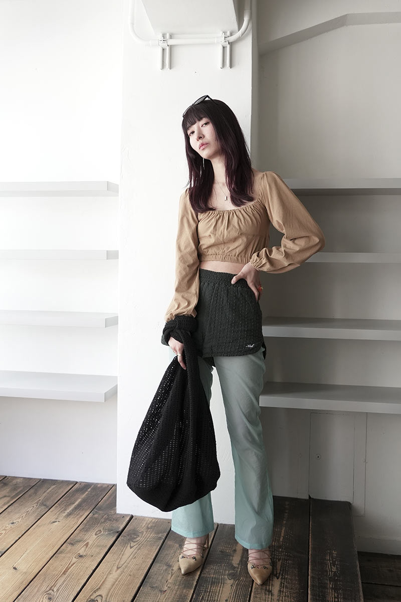 DRY 싱글 저지 스퀘어 넥 개더 탑 / 카멜
