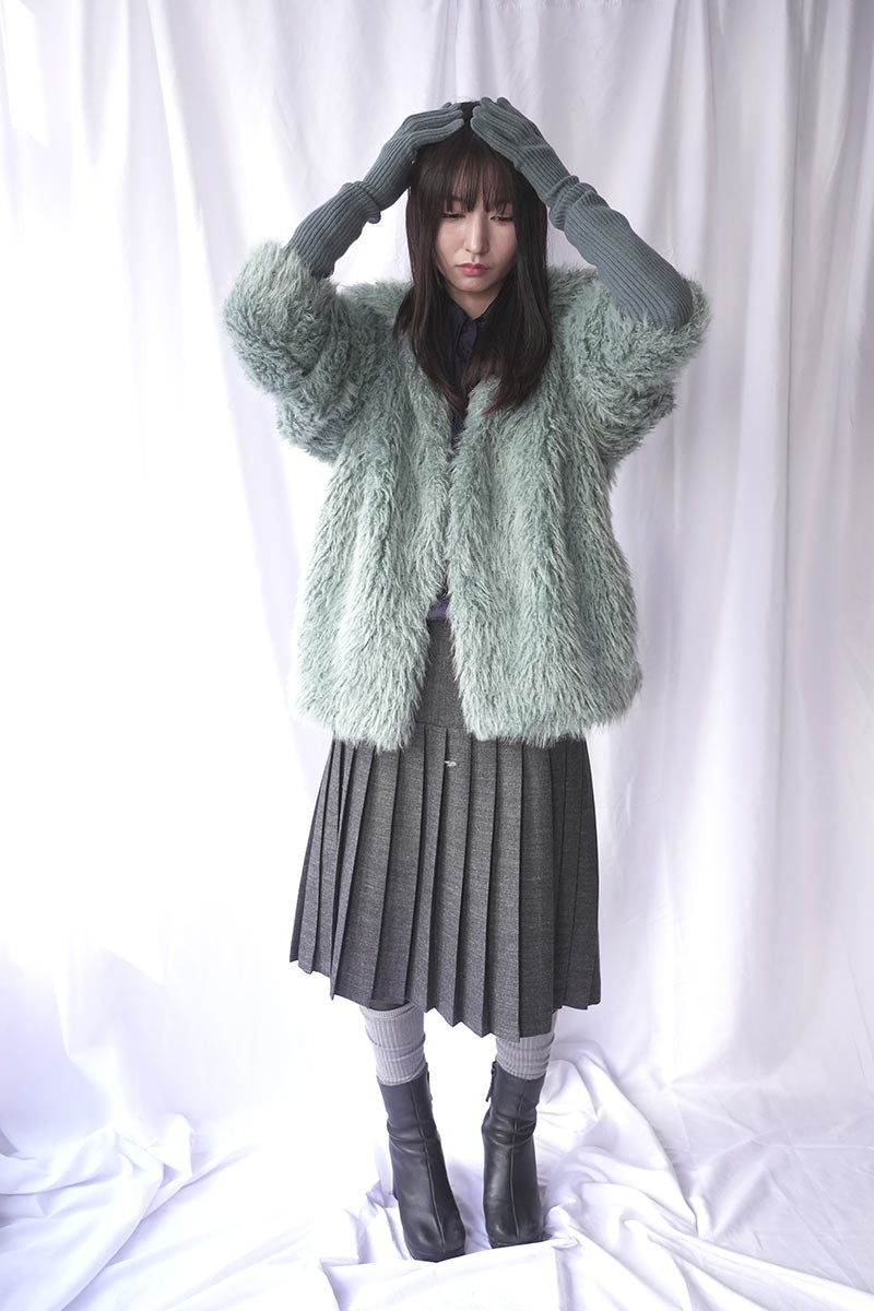 EXTRA FINE MERINO WOOL KNIT LONG GLOVES / BLUE GRAY