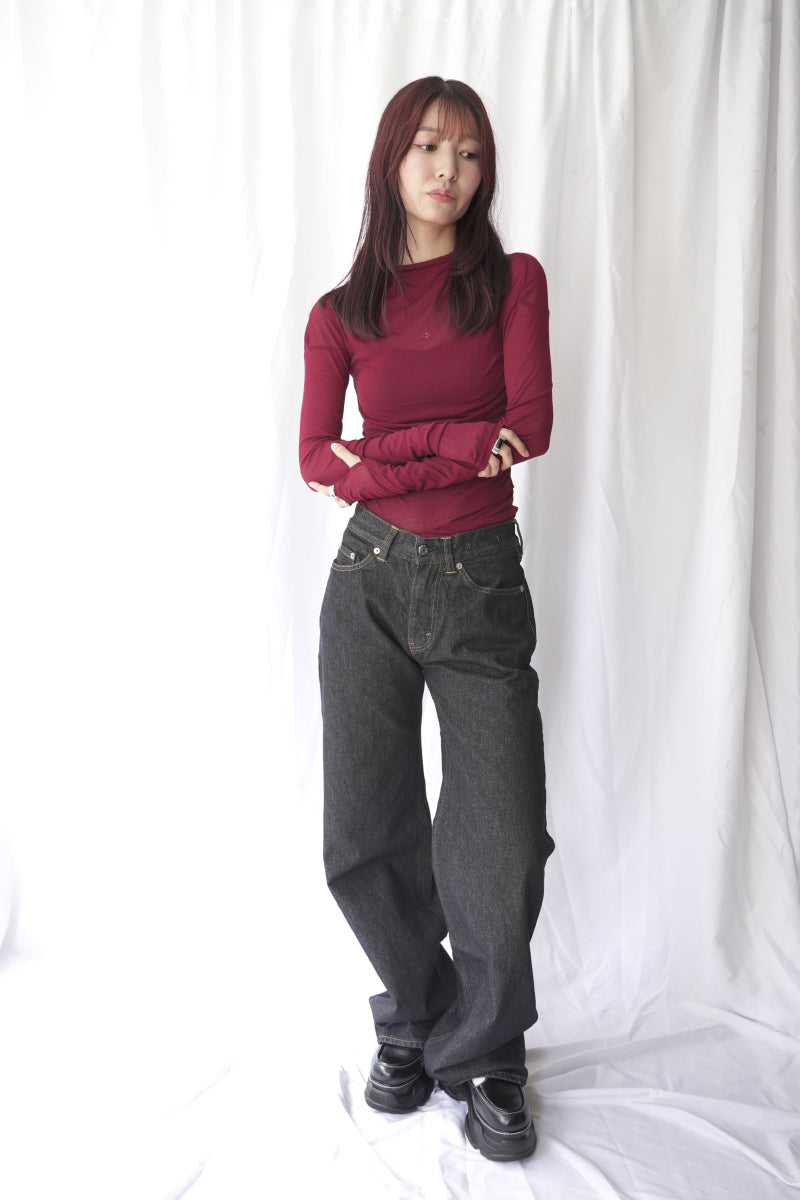 SHEER FRAISE SIDE TUCK TOP / WINE