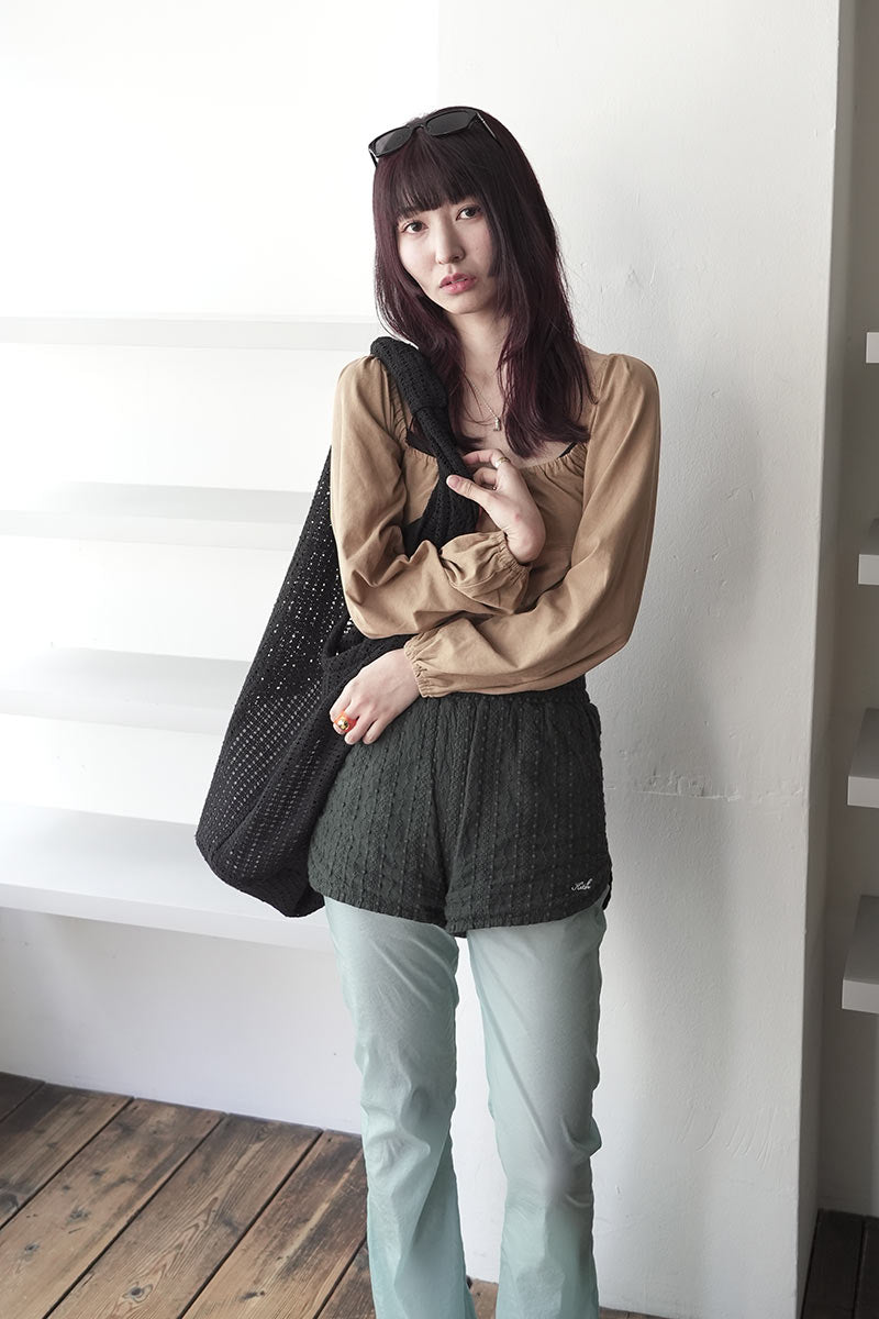 DRY 싱글 저지 스퀘어 넥 개더 탑 / 카멜