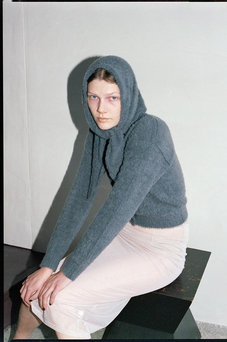 NYLON FUR KNIT CARDIGAN / GRAY