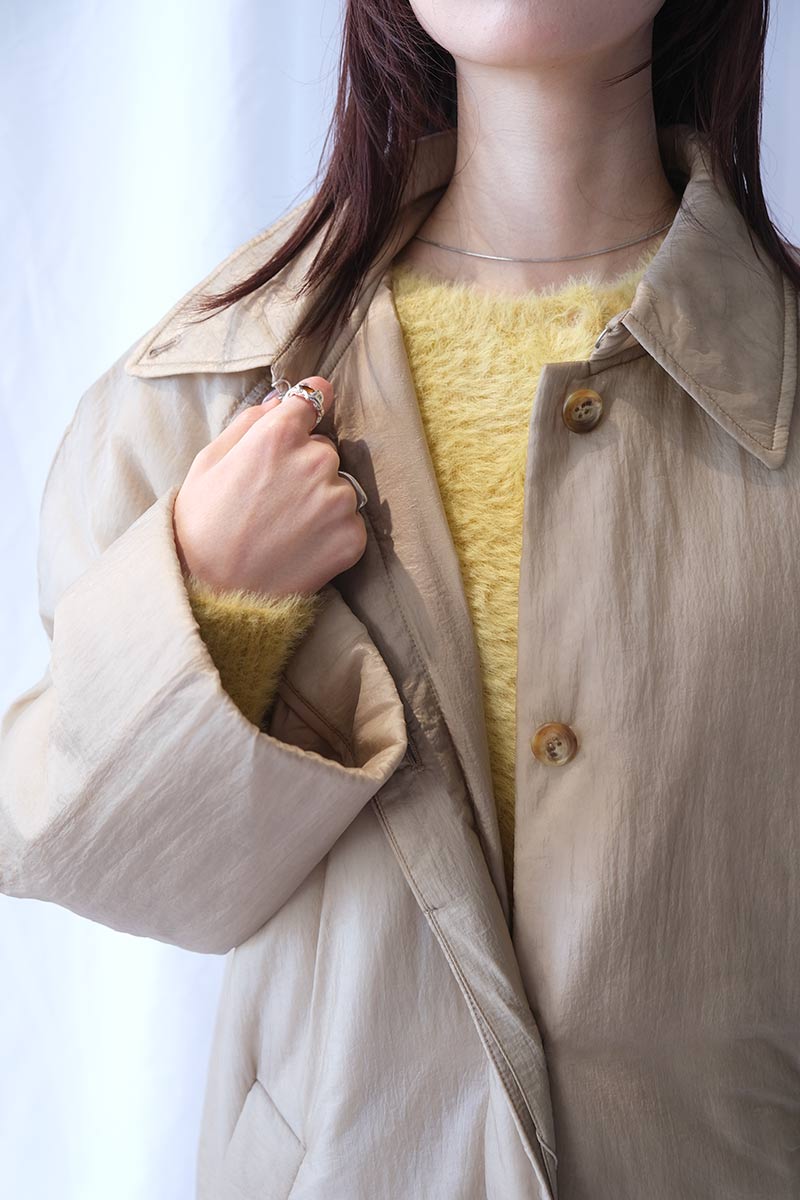SHEER NYLON PATTED LONG COAT / BEIGE