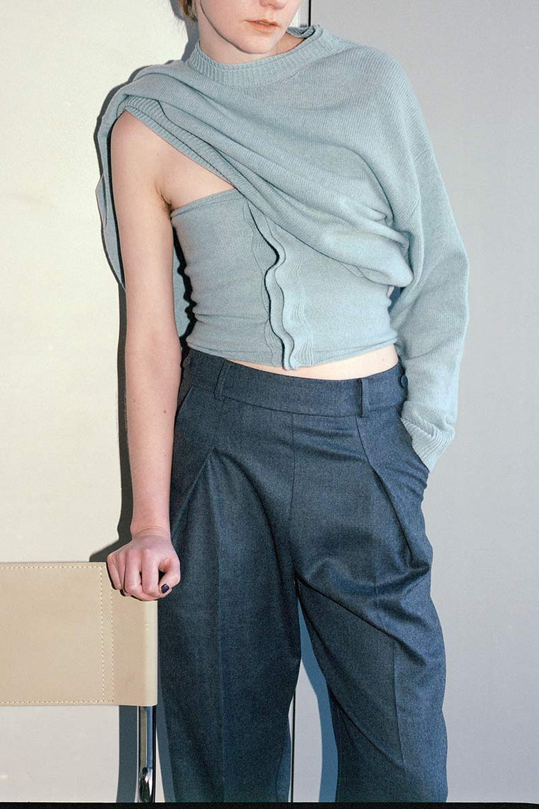 SOFT WOOL SIDE BUTTON FLY SLACKS / TOP GRAY