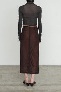 SHEER TRICOT SKIRT WITH INNER / CHOCOLATE