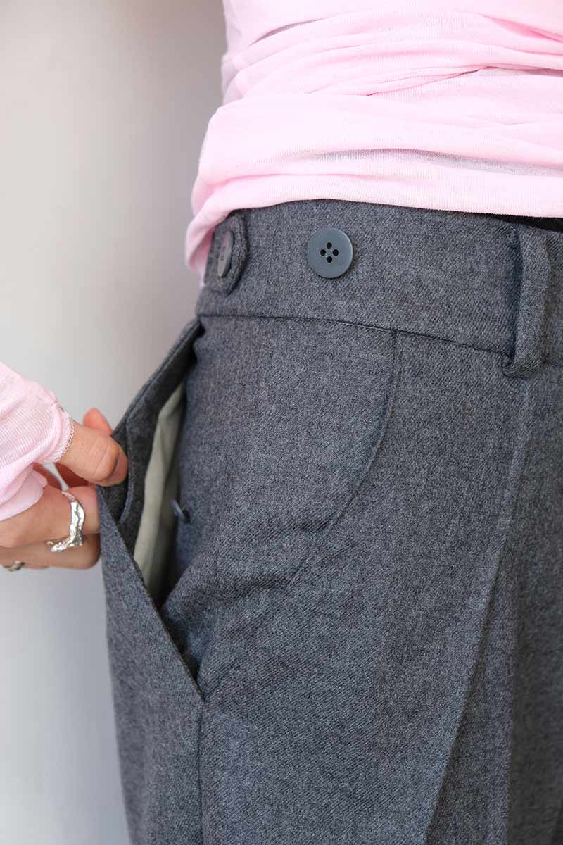 SOFT WOOL SIDE BUTTON FLY SLACKS / TOP GRAY