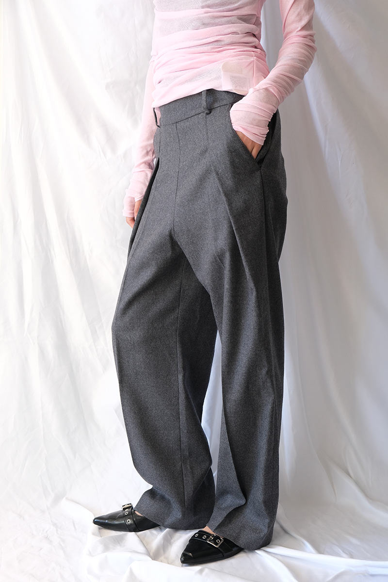 SOFT WOOL SIDE BUTTON FLY SLACKS / TOP GRAY