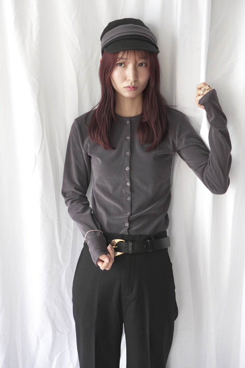 HIGH GAUGE PILE TIGHT HEM CARDIGAN / CHARCOAL