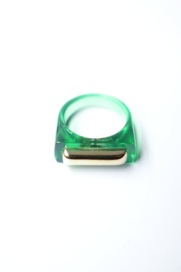 SLIM RECTANGLE RING / OXIDISED GREEN