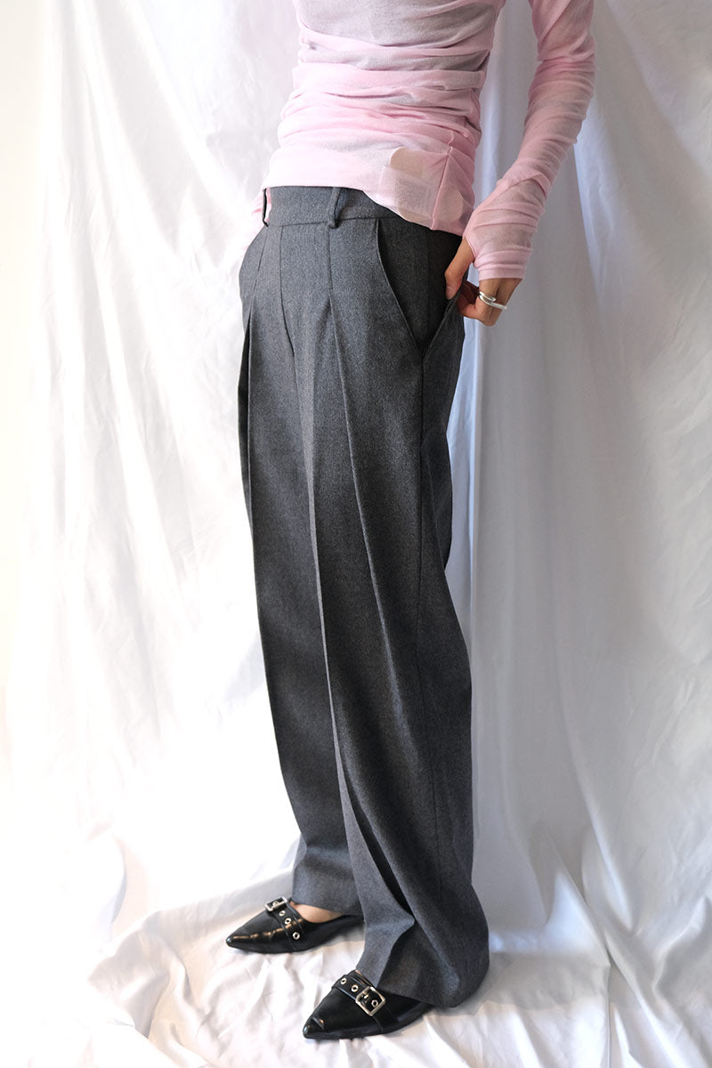 SOFT WOOL SIDE BUTTON FLY SLACKS / TOP GRAY