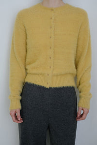 NYLON FUR KNIT CARDIGAN / YELLOW