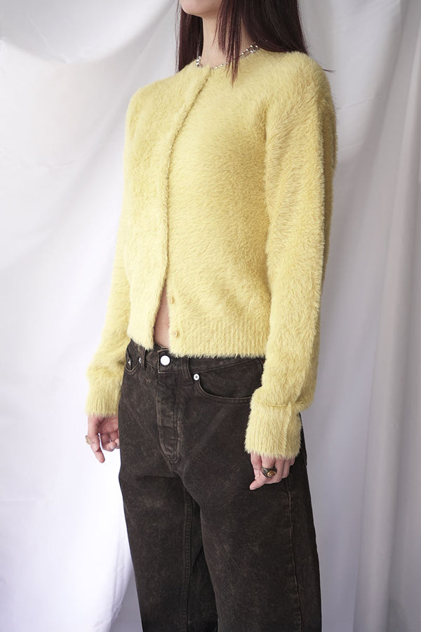 NYLON FUR KNIT CARDIGAN / YELLOW