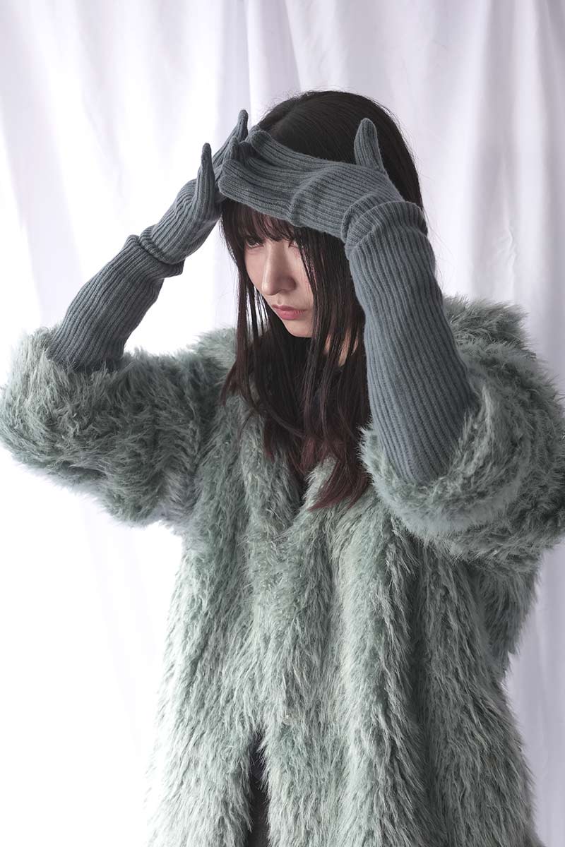 EXTRA FINE MERINO WOOL KNIT LONG GLOVES / BLUE GRAY