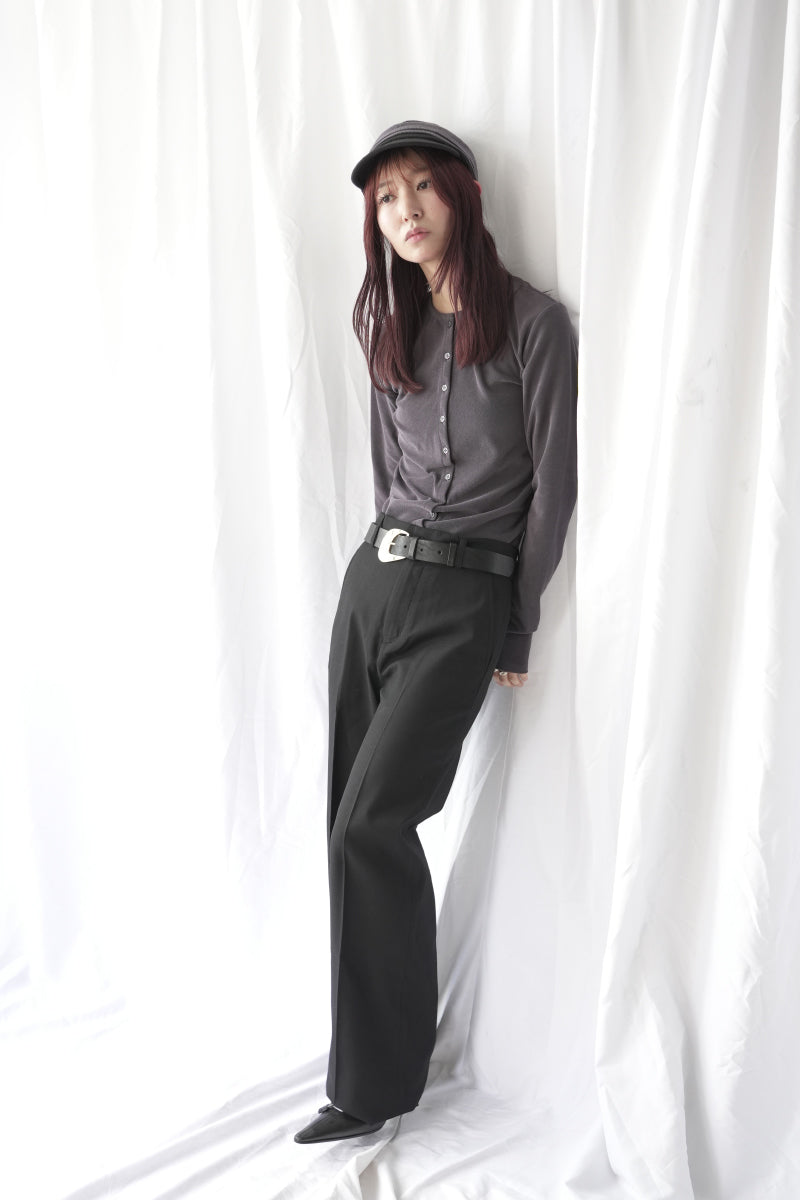 HIGH GAUGE PILE TIGHT HEM CARDIGAN / CHARCOAL