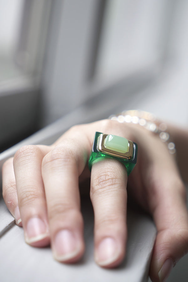 RECTANGLE RING / JADE-OXIDISED GREEN