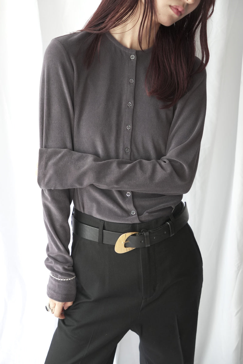 HIGH GAUGE PILE TIGHT HEM CARDIGAN / CHARCOAL