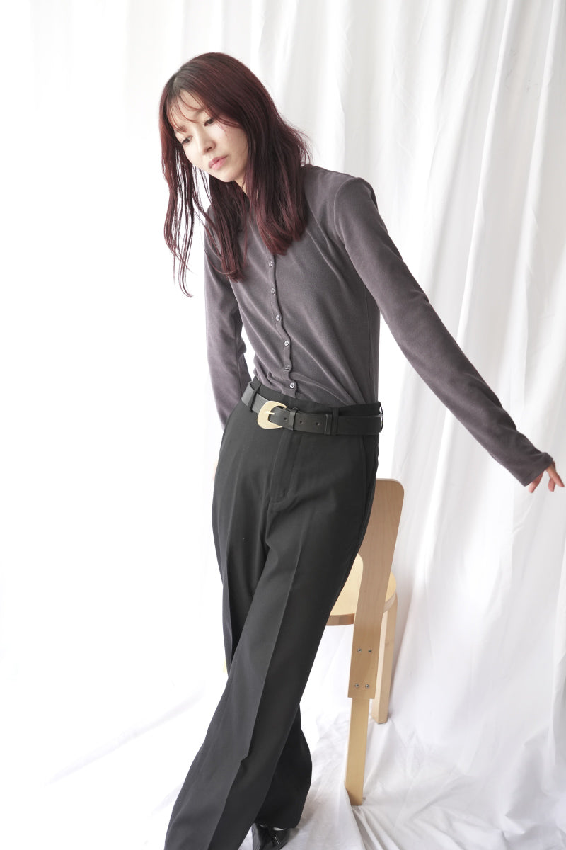 HIGH GAUGE PILE TIGHT HEM CARDIGAN / CHARCOAL