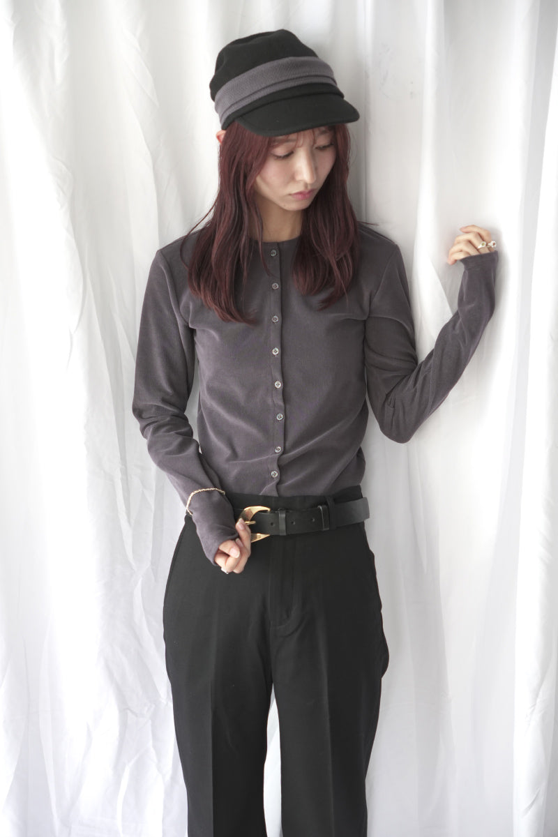 HIGH GAUGE PILE TIGHT HEM CARDIGAN / CHARCOAL