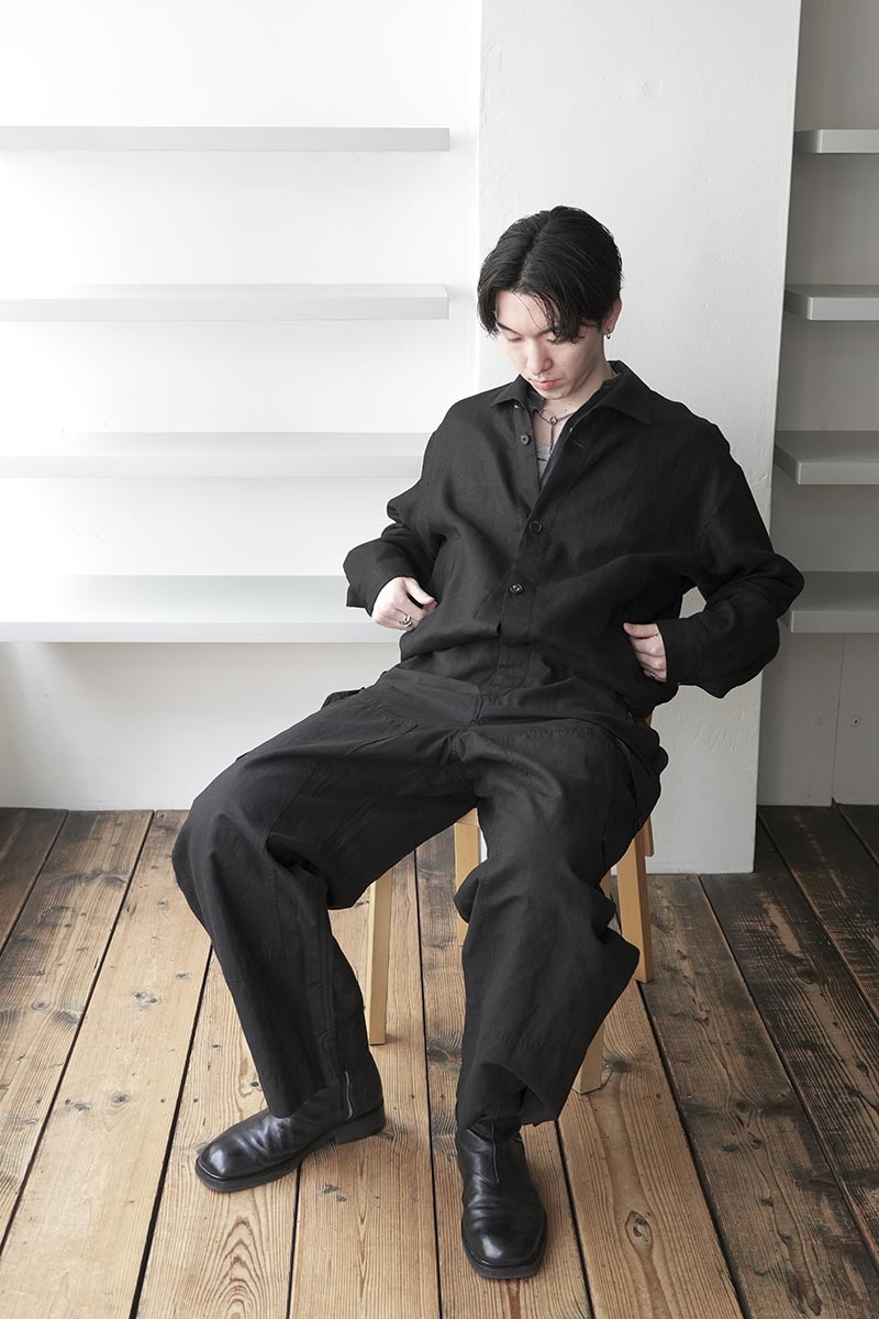 THE CLASIK | SHARK COLLAR JACKET LINE HEMP TWILL / BLACK Shark
