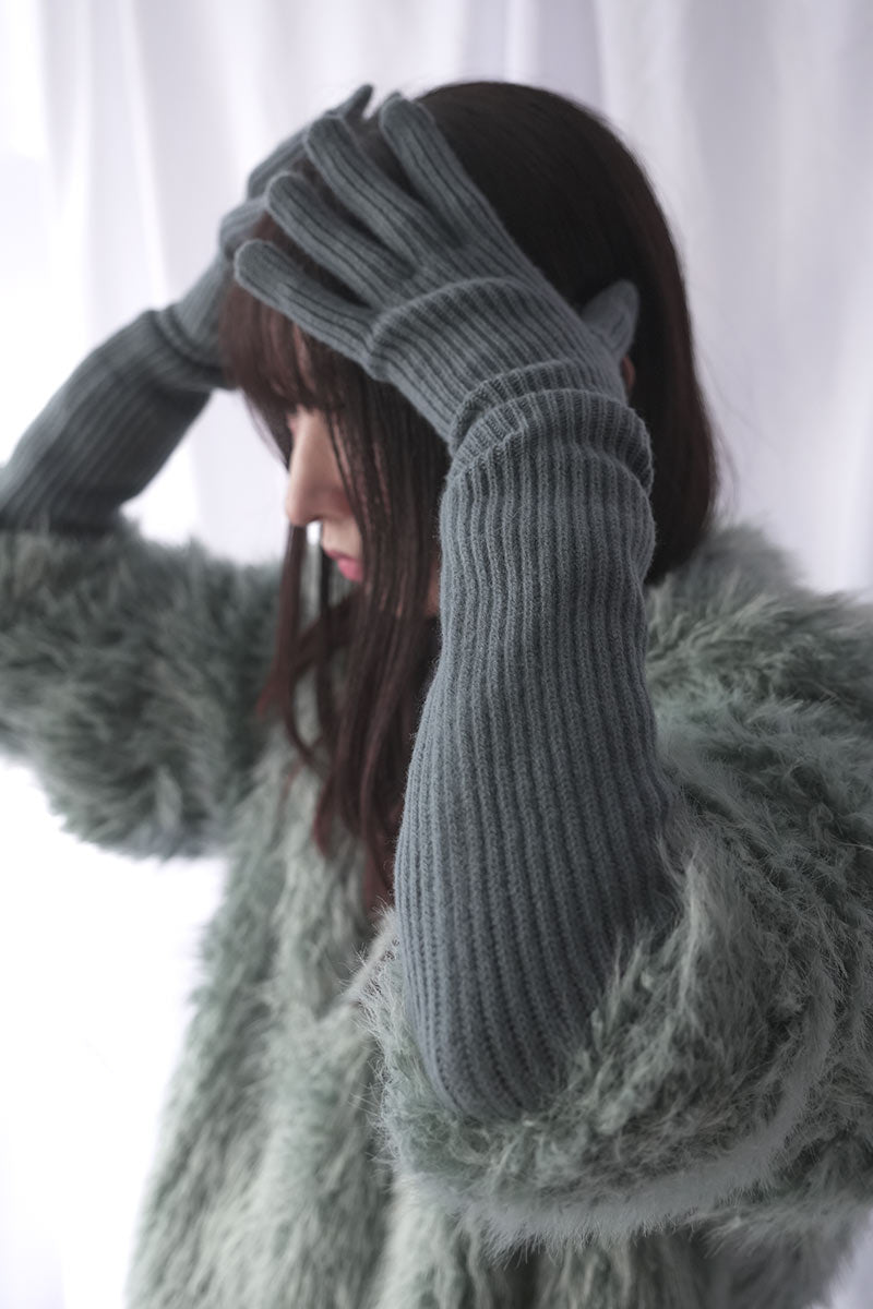 EXTRA FINE MERINO WOOL KNIT LONG GLOVES / BLUE GRAY