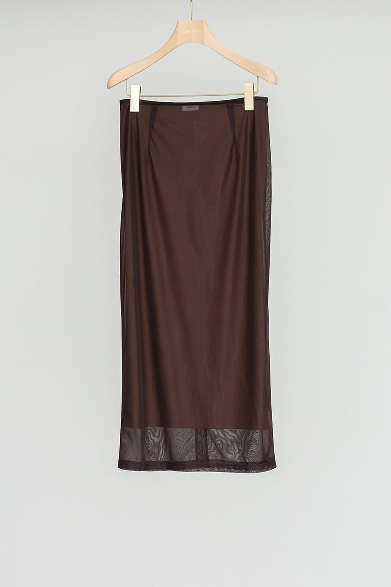 SHEER TRICOT SKIRT WITH INNER / CHOCOLATE