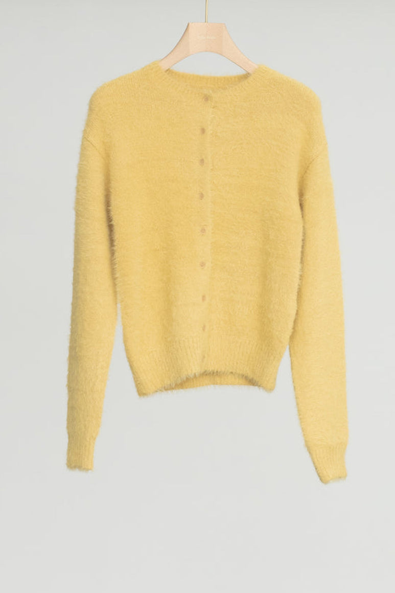 NYLON FUR KNIT CARDIGAN / YELLOW