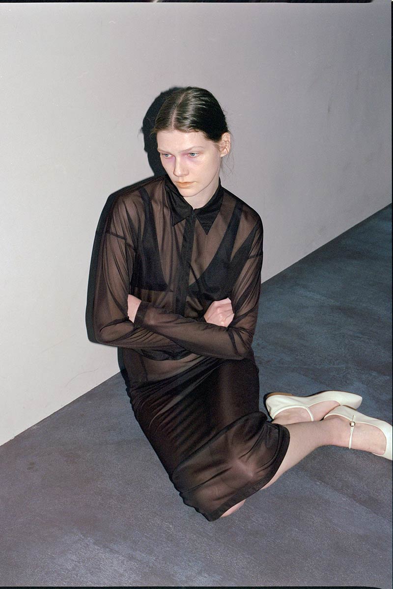 SHEER TRICOT FRONT ZIP JACKET / CHOCOLATE