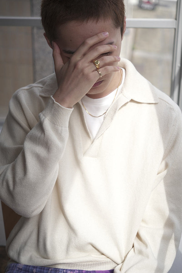 BUTTON LESS POLO SHIRT COTTON CASHMERE / IVORY [神戸店]