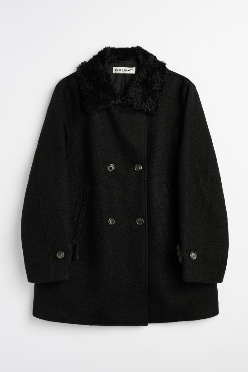 OUR LEGACY | WAGE PEACOAT / BLACK STAMPED WOOL ファー切り替え