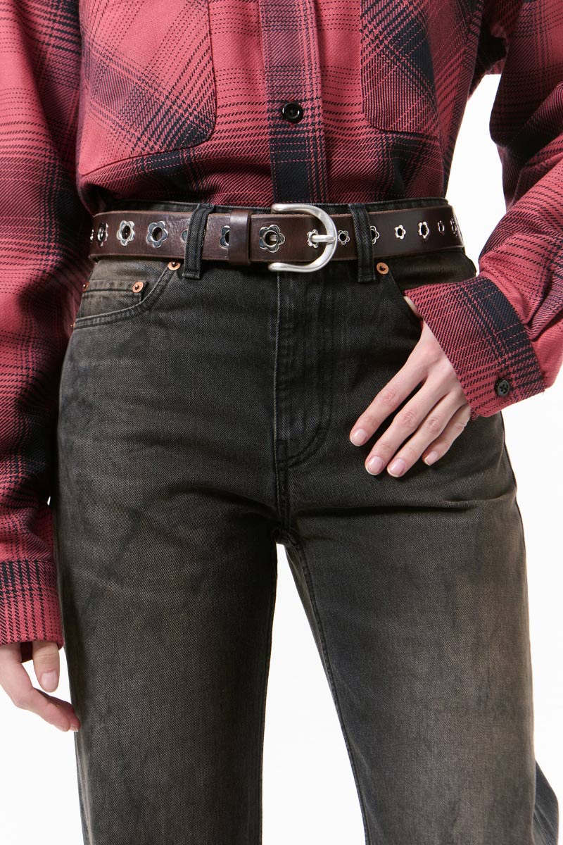 3.5 CM FLOWER BELT / MAHOGANY GLOSSY BULLHIDE