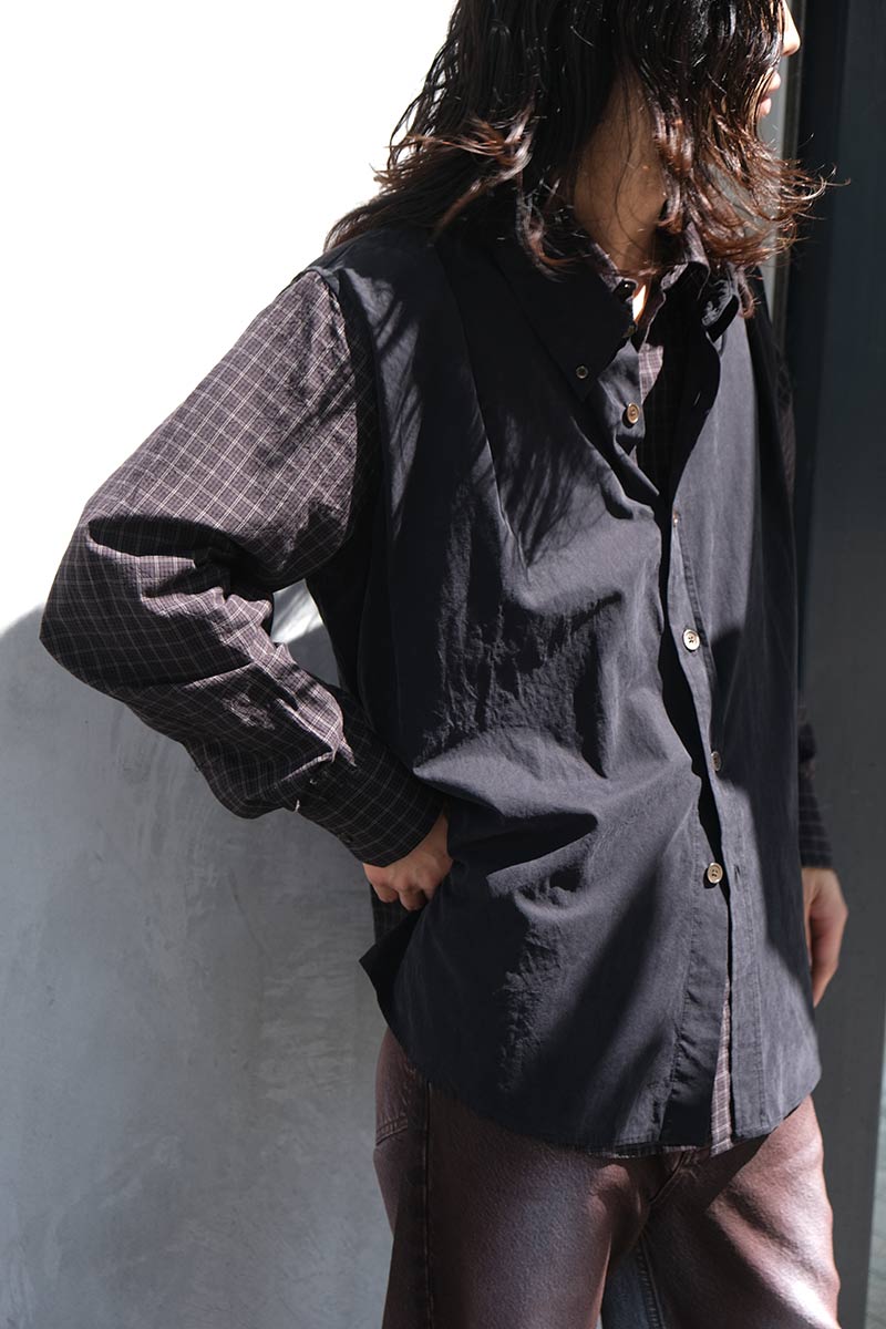DOUBLE BORROWED SHIRT / BLACK FAUX LUMBERJACK CHECK [20%OFF]