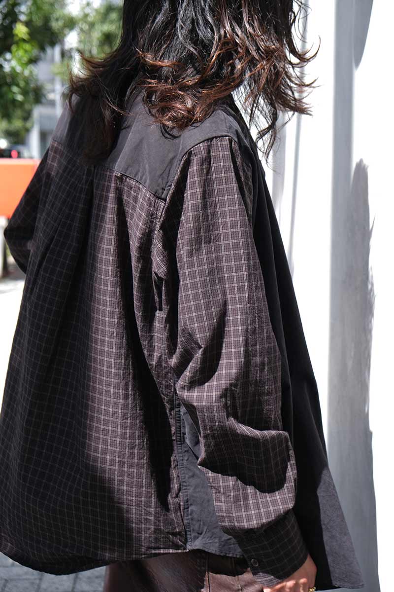 DOUBLE BORROWED SHIRT / BLACK FAUX LUMBERJACK CHECK [20%OFF]