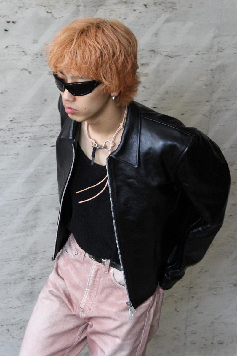 OUR LEGACY | MINI JACKET / TOP DYED BLACK LEATHER カウレザージップ