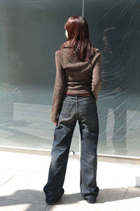 SLIM ZIP LONGSLEEVE / BROWN SPARSE BUCKLE WEAVE